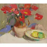 Gordon Bryce, STILL LIFE OF RED FLOWERS, oil on canvas