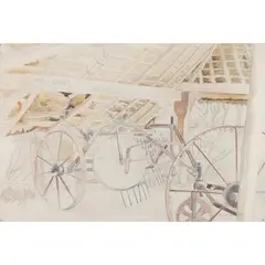 Gilbert Spencer, THE BARN, pencil and watercolour