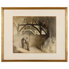 George Clausen, THE BARN AT DEER'S FARM, pencil (lower right), pencil, watercolour and gouache on paper