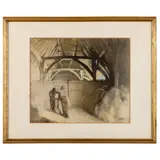 George Clausen, THE BARN AT DEER'S FARM, pencil (lower right), pencil, watercolour and gouache on paper