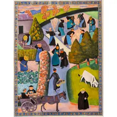 Dom Robert, MONKS WORKING IN FIELDS, 1945, design for a tapestry, gouache on paper