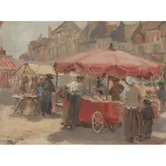 Anna Dixon, MARKET IN FRANCE, oil on panel