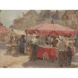 Anna Dixon, MARKET IN FRANCE, oil on panel
