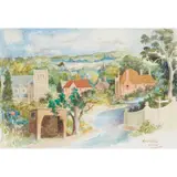 William Crosbie, VILLAGE LANDSCAPE, 1982, watercolour and pencil