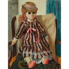 William Crosbie, UNTITLED (DOLL IN A STRIPED DRESS), oil on board