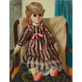 William Crosbie, UNTITLED (DOLL IN A STRIPED DRESS), oil on board