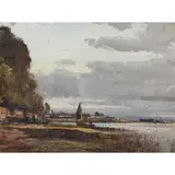 William Page Atkinson Wells, BEACHED BOATS, Oil on board