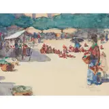 John Rankine Barclay, MARKET SCENE, SPAIN, 1912, watercolour and pencil on canvas board