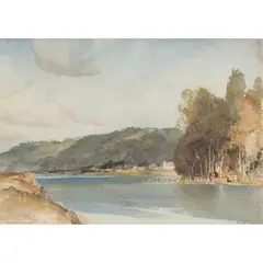 William Russell Flint, SUNDAY MORNING ON THE YONNE (VILLENEUVE-SUR-YONNE, FRANCE), watercolour
