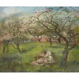 Hannah Clarke Preston MacGoun, UNDER THE CHERRY BLOSSOMS, oil on canvas