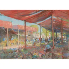 James Whitelaw Hamilton, THE FLOWER MARKET, pastel on grey paper