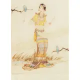 Elyse Ashe Lord, PERSIAN GARDEN; THE NEW HEADDRESS; GARDEN GEISHA, Drypoint with hand colouring, 25/50