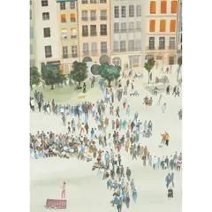Jack Firth, STREET PERFORMERS, BEAUBOURG, watercolour and body colour