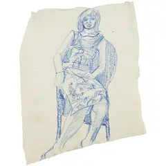 Alasdair Gray, GIRL SEATED, Biro on paper