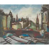 Hamish Lawrie, VIEW OVER SOUTH BRIDGE ONTO THE MOUND, EDINBURGH, oil on board
