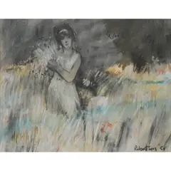 James D. Robertson, DRESSED ALL IN WHITE, pastel on off-white paper