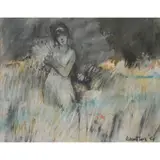 James D. Robertson, DRESSED ALL IN WHITE, pastel on off-white paper