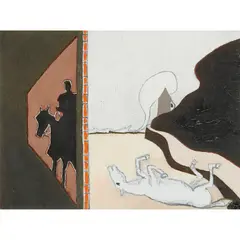 Andrew Lanyon, THE THIN DIVIDE, 2003, oil on card