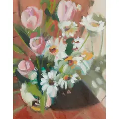 Irene Leslie Main, PINK TULIPS, 1985, oil on board
