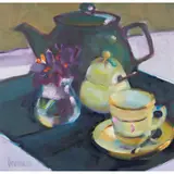 Marion Drummond, PURPLE STILL LIFE, oil on board