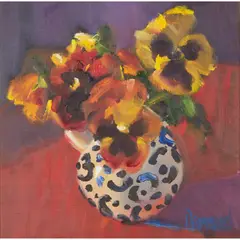 Marion Drummond, A LITTLE JUG OF PANSIES, oil on board