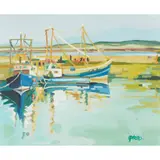Lin Pattullo, BOATS IN HARBOUR, oil on canvas