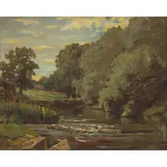 Robert Noble, ON THE TYNE AT EAST LINTON, 1909, oil on board
