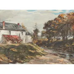 William Somerville Shanks, RIVERSIDE COTTAGE, oil on canvas