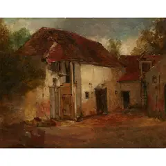 John Crawford Wintour, THE BARN AT DUSK, oil on board