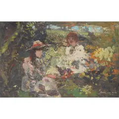 James Kay, GIRLS IN A BOWER, oil on canvas