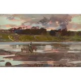 David Murray, AN EVENING RIVER SCENE WITH HORSES AND FIGURE, 1883, oil on canvas