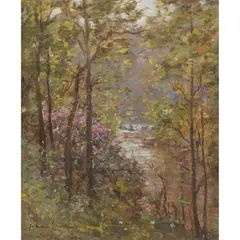 Joseph Morris Henderson, RHODODENDRONS BY THE RIVER, oil on canvas