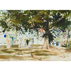 James Harrigan, TOWN SQUARE VILLAGE, FRANCE, watercolour