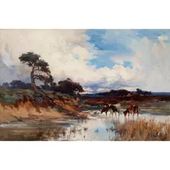 Joseph Milne, CATTLE WATERING, oil on canvas
