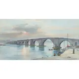 Frank Watson Wood, BERWICK ROAD BRIDGE WITH BOYS FISHING FROM THE QUAY