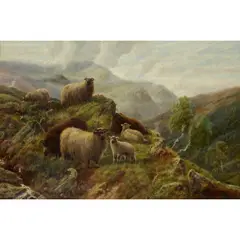 Robert Watson, SHEEP ON A ROCKY OUTCROP, oil on canvas