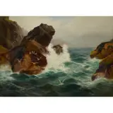 Peter Graham, WAVES BREAKING ON A ROCKY COAST, oil on canvas