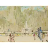 John Rankine Barclay, FIGURES IN THE PARK, LUXEMBOURG GARDENS, charcoal and watercolour