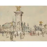 John Rankine Barclay, PONT D'ALEXANDRE III, PARIS, 1920, charcoal and watercolour on handmade paper