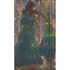 James Watterson Herald, THE YOUNG VIOLINIST, pastel on coloured paper