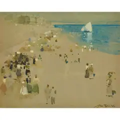 James Watterson Herald, FIGURES PROMENADING ON THE BEACH, watercolour on buff paper