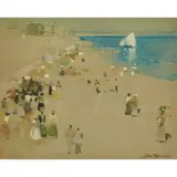 James Watterson Herald, FIGURES PROMENADING ON THE BEACH, watercolour on buff paper