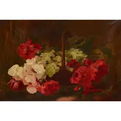 A STILL LIFE OF ORIENTAL POPPIES by Louise Ellen Perman, oil on canvas, sold Jun 2024