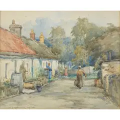 John Maclauchlan Milne, A VILLAGE STREET, watercolour