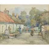 John Maclauchlan Milne, A VILLAGE STREET, watercolour