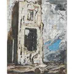 James Pryde, QUEEN ELIZABETH'S BEDROOM, Gouache and pencil, squared up