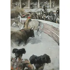THE BULL FIGHT by George Denholm Armour, mixed media, sold Jun 2024