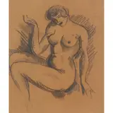 John Duncan Fergusson, SEATED NUDE, Charcoal on brown paper