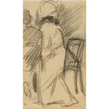 John Duncan Fergusson, IN A PARIS CAFÉ, Charcoal