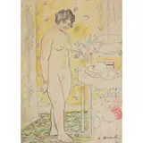 George Leslie Hunter, STANDING FEMALE NUDE, pen and ink and crayon